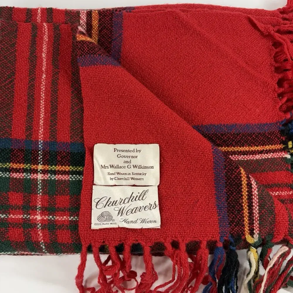 Churchill Weavers Wool Red Plaid Throw Blanket 48x60” Kentucky Governor Label